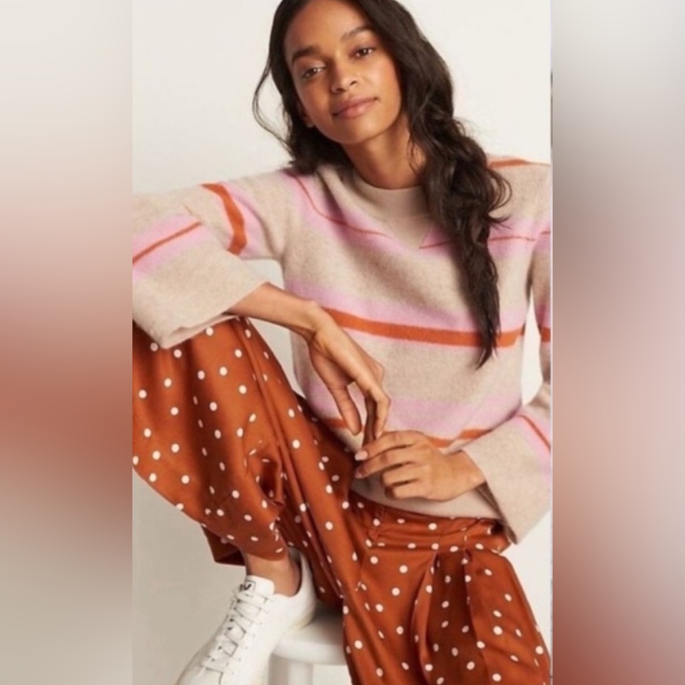 Anthropologie Maeve Isobel Pleated Wide Leg Crop Pants Polka Dot Lyocell Brown